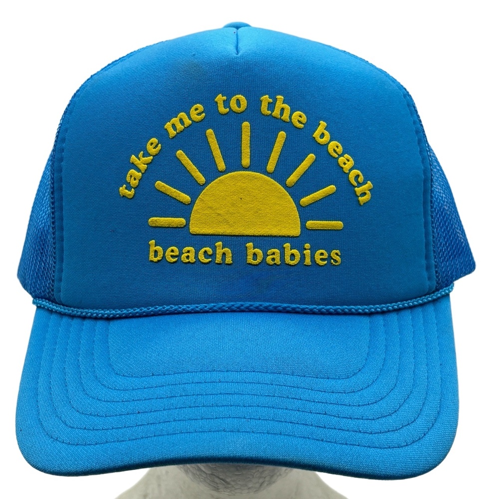 Beach Babies Take Me to the Beach Trucker Hat Blue Yellow Foam Mesh Snapback